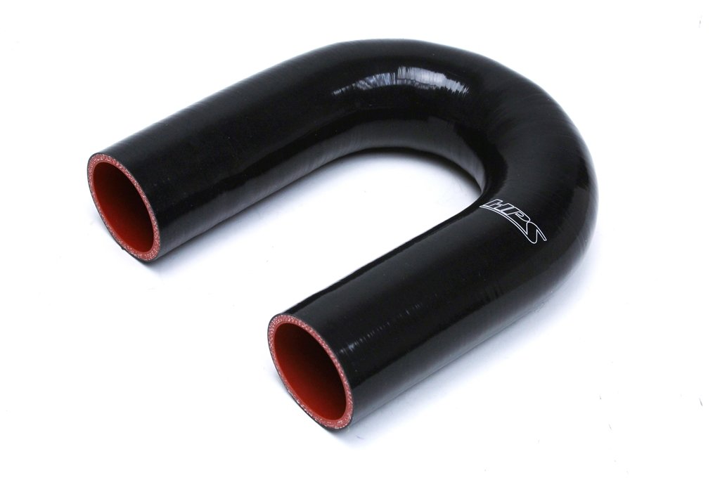 HPS 2-3/4" ID, Silicone 180 Degree U Bend Elbow Coupler Hose, High Temp 4-ply Reinforced, Black, 70mm ID