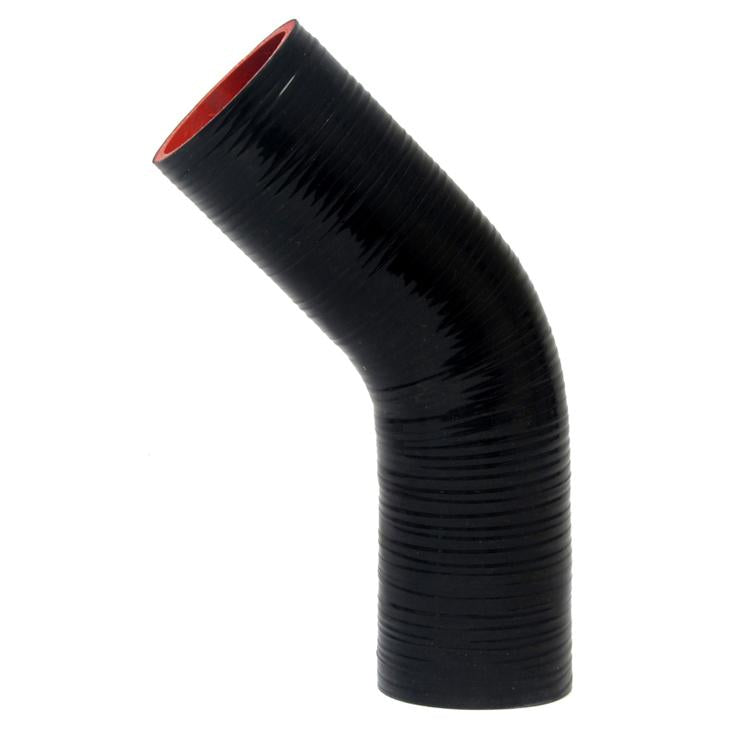 HPS 1-5/8" ID, 10" Leg, Silicone 45 Degree Elbow Coupler Hose, High Temperature 4-ply Reinforced, Black (41mm ID)