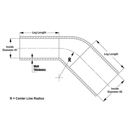 HPS 2-1/2" - 3-1/2" ID, Silicone 45 Degree Elbow Reducer Coupler Hose, High Temp 4-ply Reinforced, Black, 63mm - 89mm ID