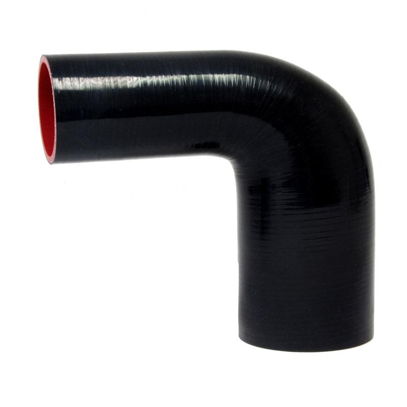 HPS 4-1/4" - 4-1/2" ID, Silicone 90 Degree Elbow Reducer Hose, High Temp 4-ply Reinforced, Black, 108mm - 114mm ID