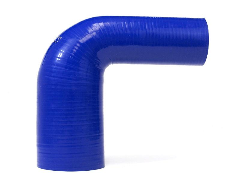 HPS 4-1/4" - 4-1/2" ID, Silicone 90 Degree Elbow Reducer Hose, High Temp 4-ply Reinforced, Blue, 108mm - 114mm ID