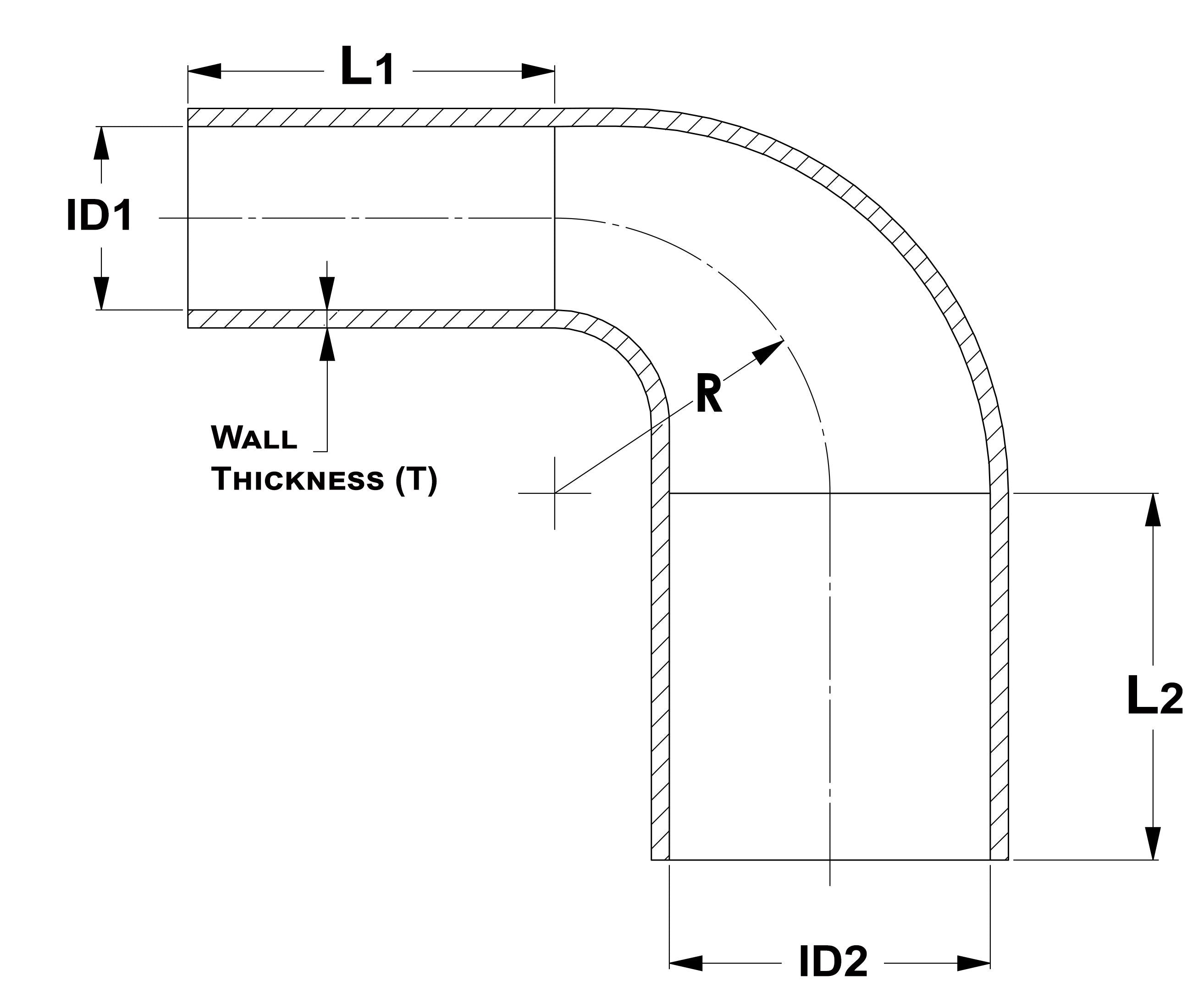 HPS 4-1/4" - 4-1/2" ID, Silicone 90 Degree Elbow Reducer Hose, High Temp 4-ply Reinforced, Black, 108mm - 114mm ID