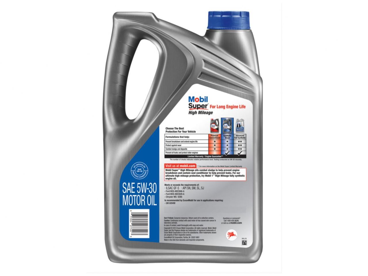 Mobil Motor Oil, Super High Mileage, Mineral, 5W30, 5 Qts., Each