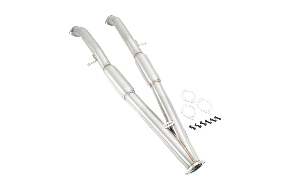 Megan Racing Exhaust System Midsection & Muffler for 2016+ Infiniti Q50 3.0 Twin Turbo - Burnt Blue Tips MR-CBS-IQ14X-BT-R + MR-CBS-IQ14X-M