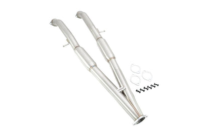 Megan Racing Exhaust System Midsection & Muffler for 2016+ Infiniti Q50 3.0 Twin Turbo - Burnt Blue Tips MR-CBS-IQ14X-BT-R + MR-CBS-IQ14X-M