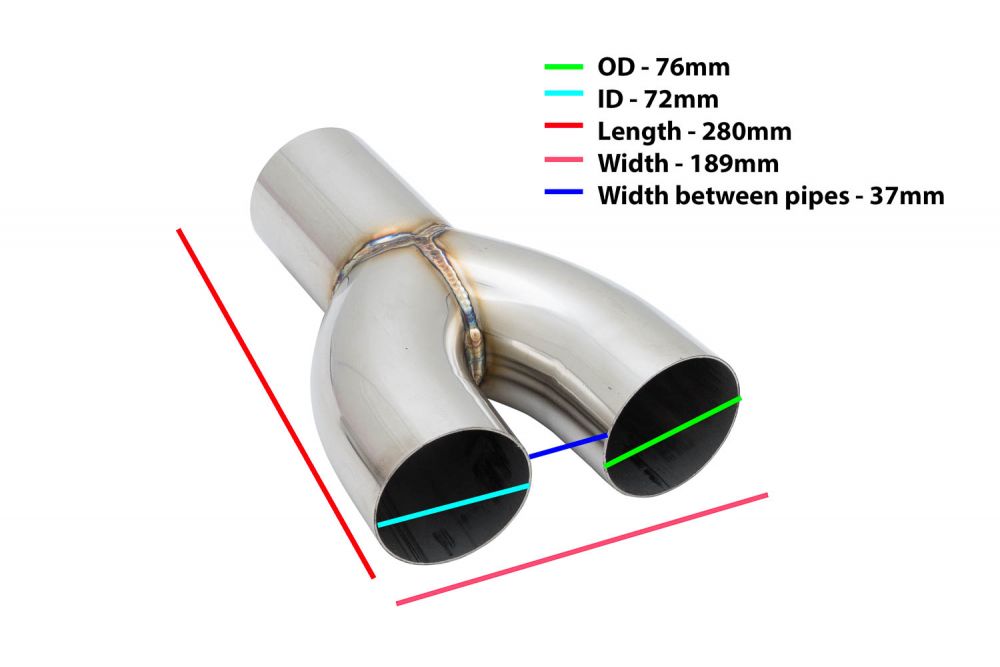 Megan Racing Y Tube 76mm (3") Outer Diameter 76mm Inner 72mm Length 280mm Width 189mm - MR-Y-76