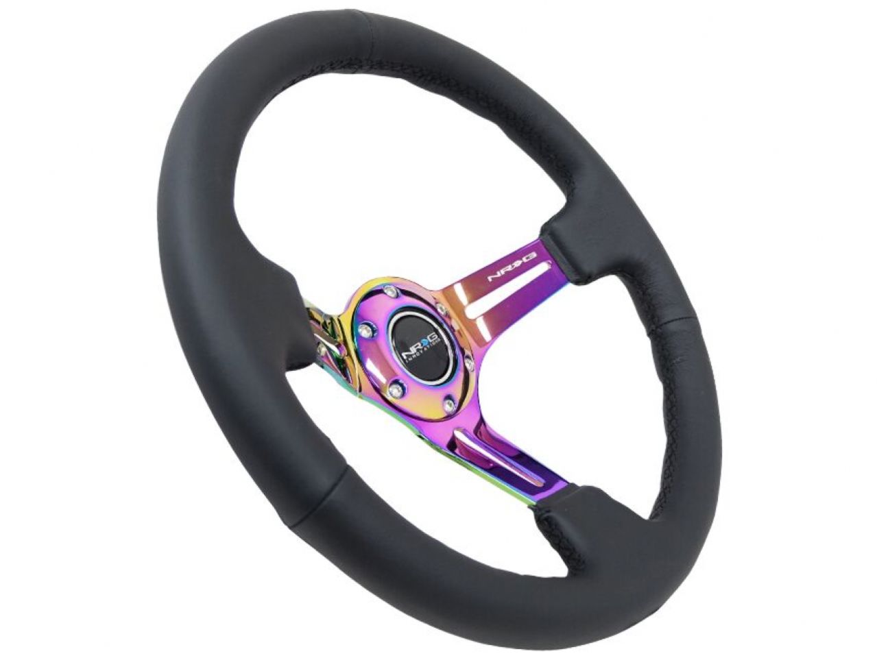 NRG Reinforced Steering Wheel 350mm Sport Leather (3" Deep) Black Stitch