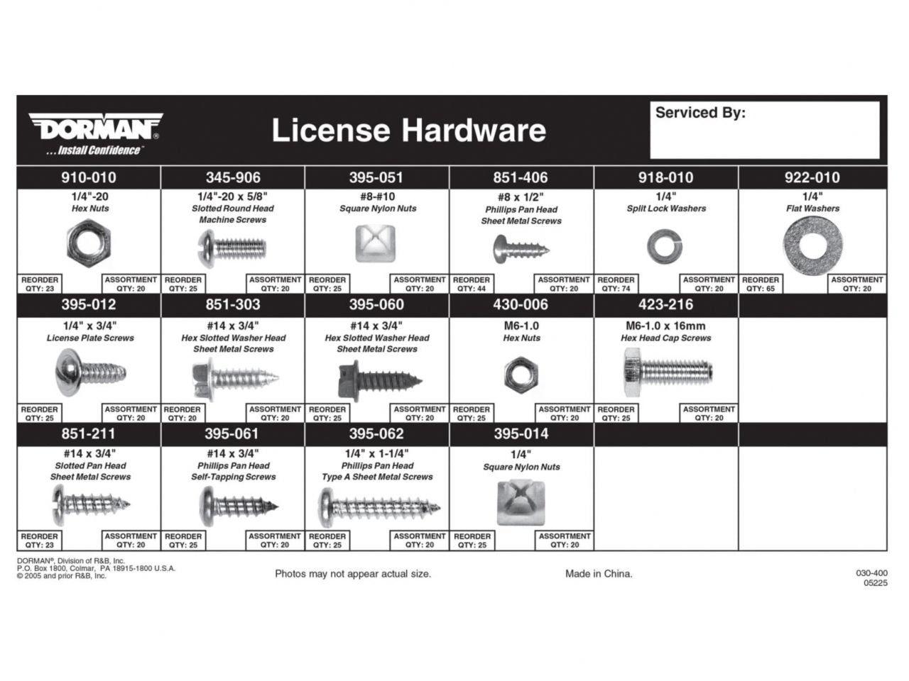 Dorman Automotive Maintenance Tech Trays - License Plate Fasteners