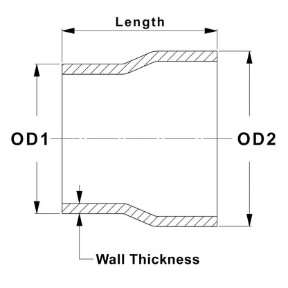 HPS 2-1/2" - 3" OD, 4" Long 6061 Aluminum Step Up Transition Joiner Reducer Tube Piping