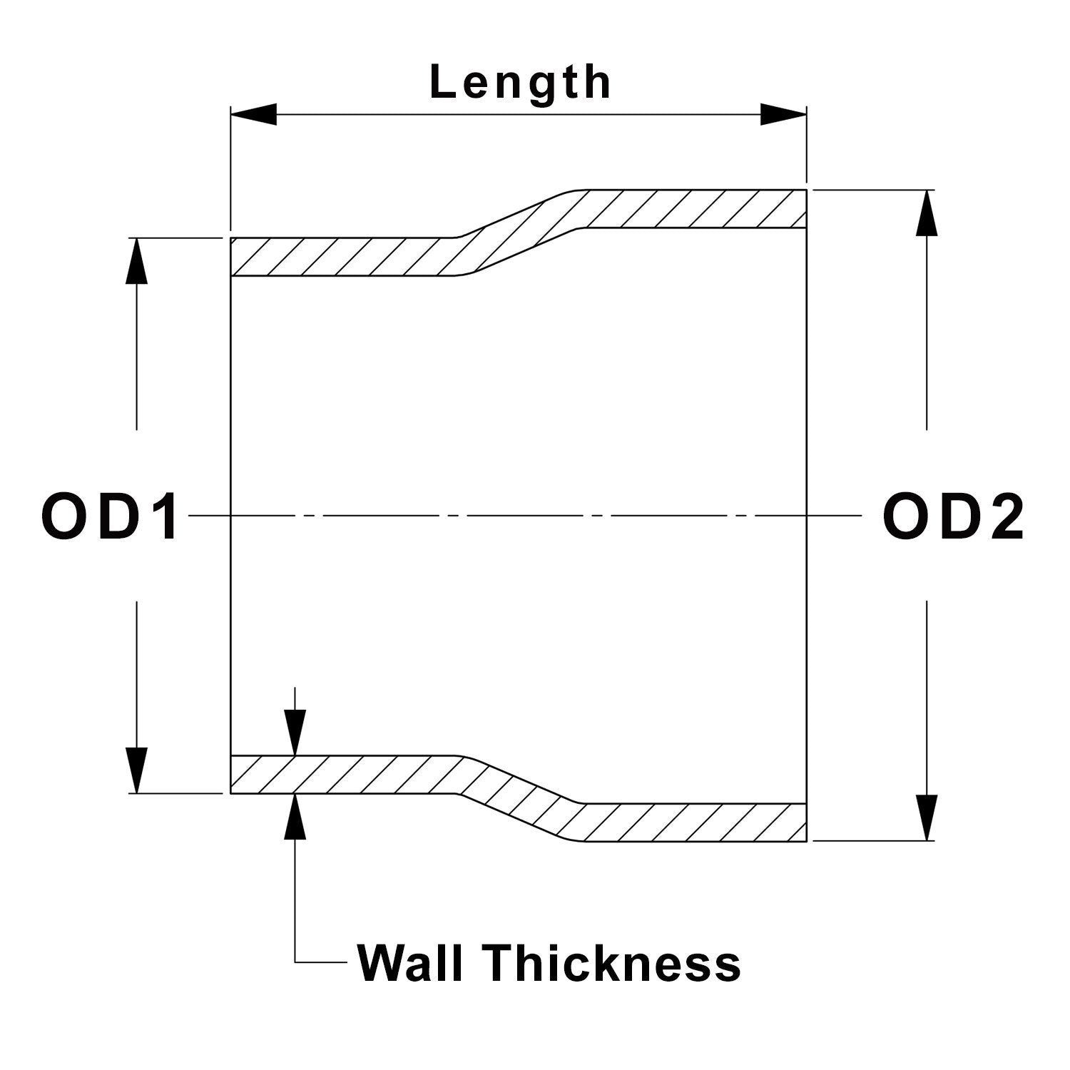 HPS 1-1/2" - 1-3/4" OD, 4" Long 6061 Aluminum Step Up Transition Joiner Reducer Tube Piping