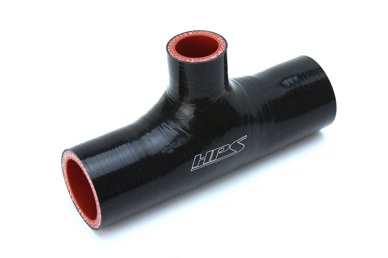 HPS 2-1/4" ID, 1" ID Branch, Silicone T Hose Coupler Hose Adapter, High Temp 4-ply Reinforced, 57mm ID, Black