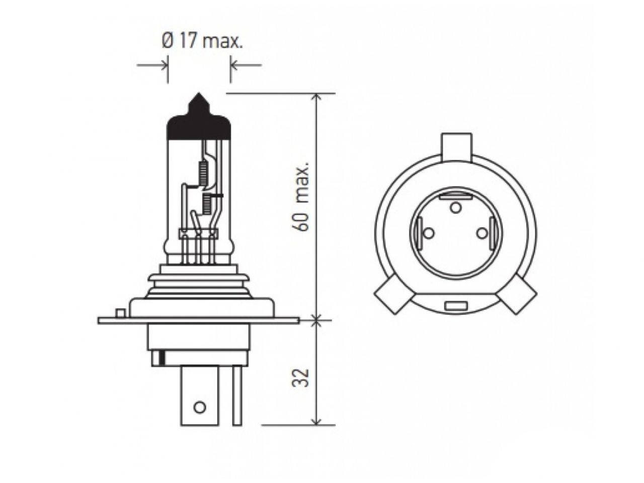 Hella T4.625 Long Life Halogen Bulb 12V 60/55W - P43t Base