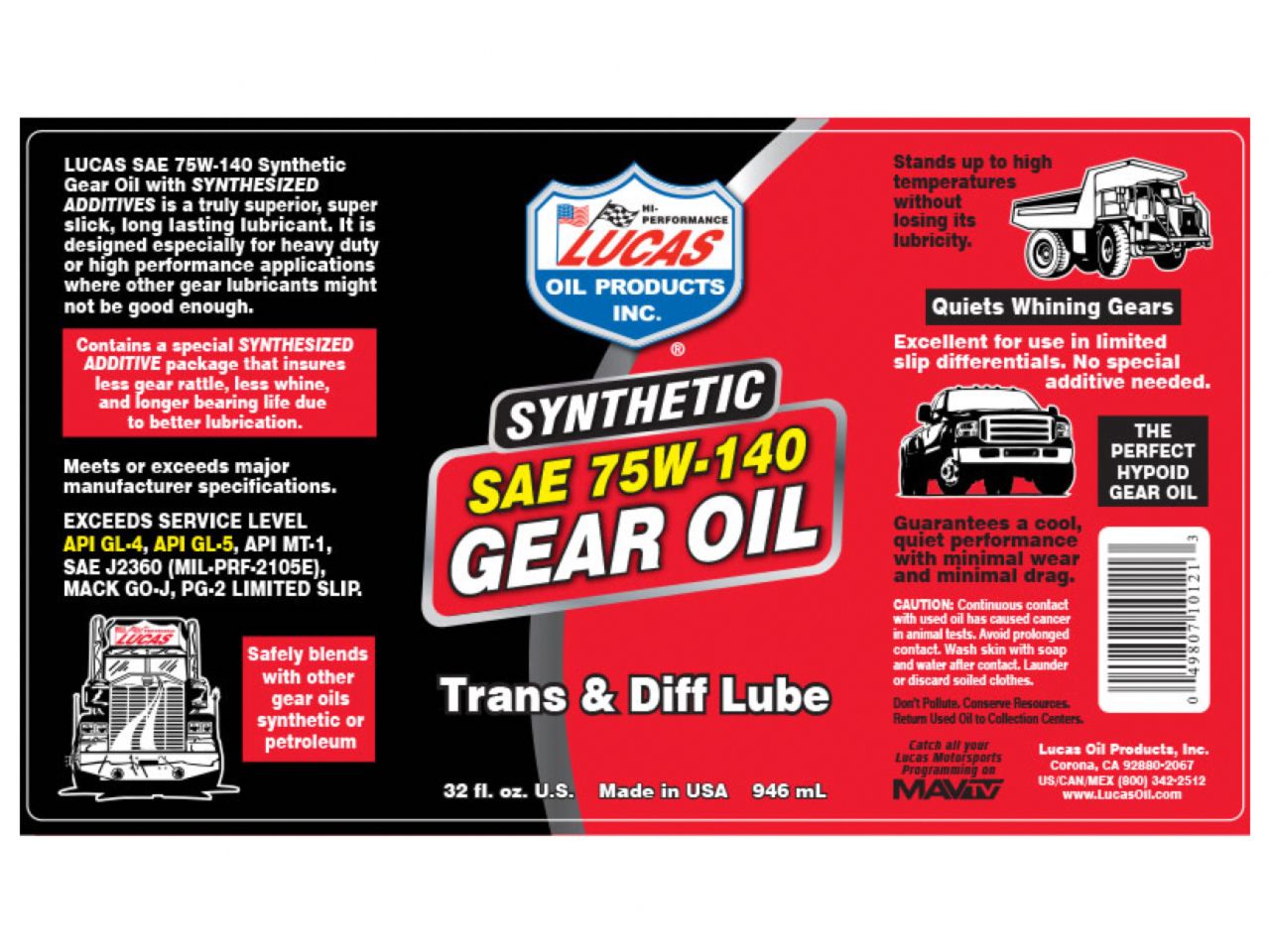 Lucas Oil Synthetic Sae 75w-140 Tra