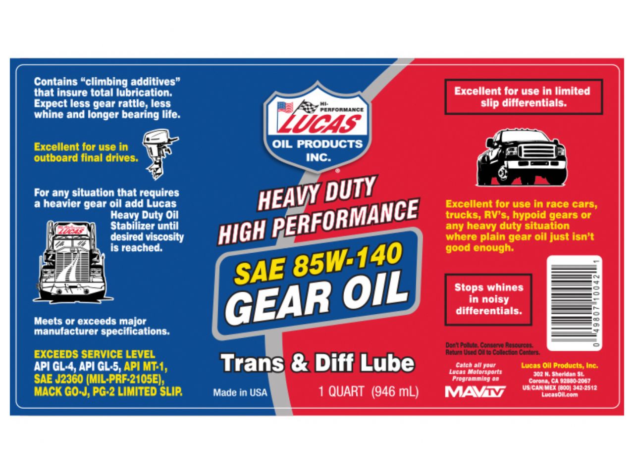 Lucas Oil 85/140 Hd Gear Oil Quart