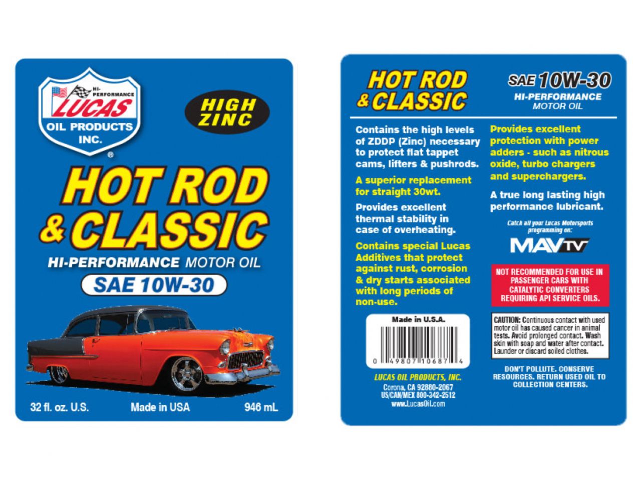 Lucas Oil SAE 10W-30 Hot Rod Oil