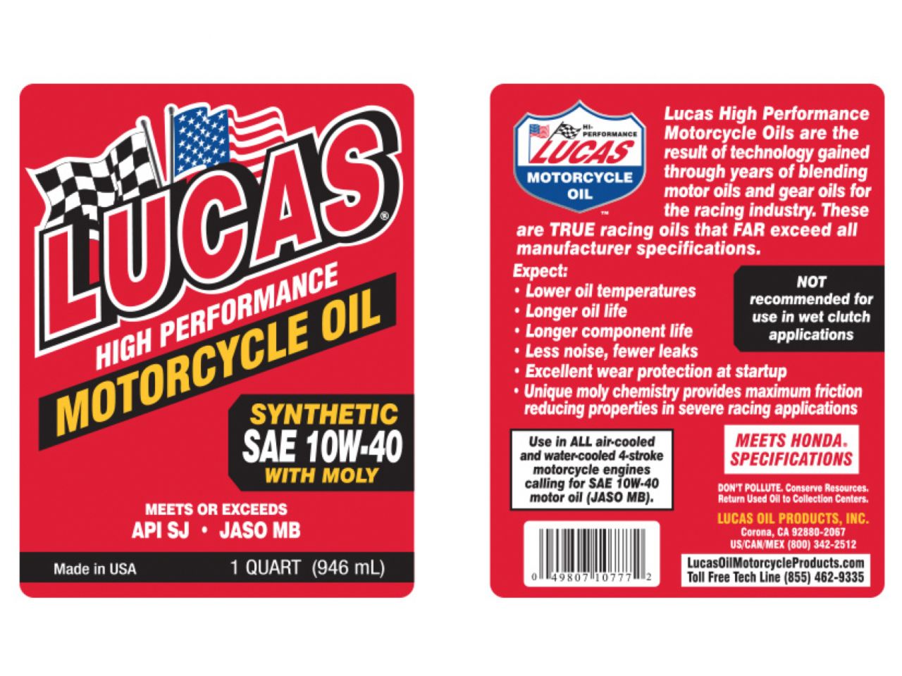 Lucas Oil Synthetic SAE 10W-40 Moly