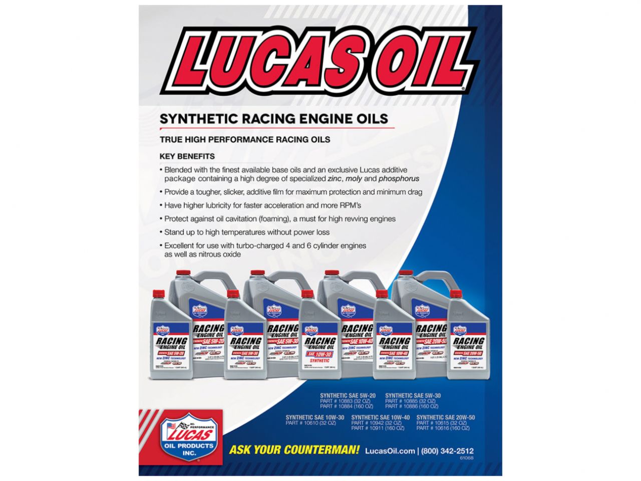 Lucas Oil 20W-50 Synthetic Racing Oil